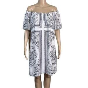 Maurices Womens Shift Dress Cold Shoulder Off Shoulder Floral Black White Medium